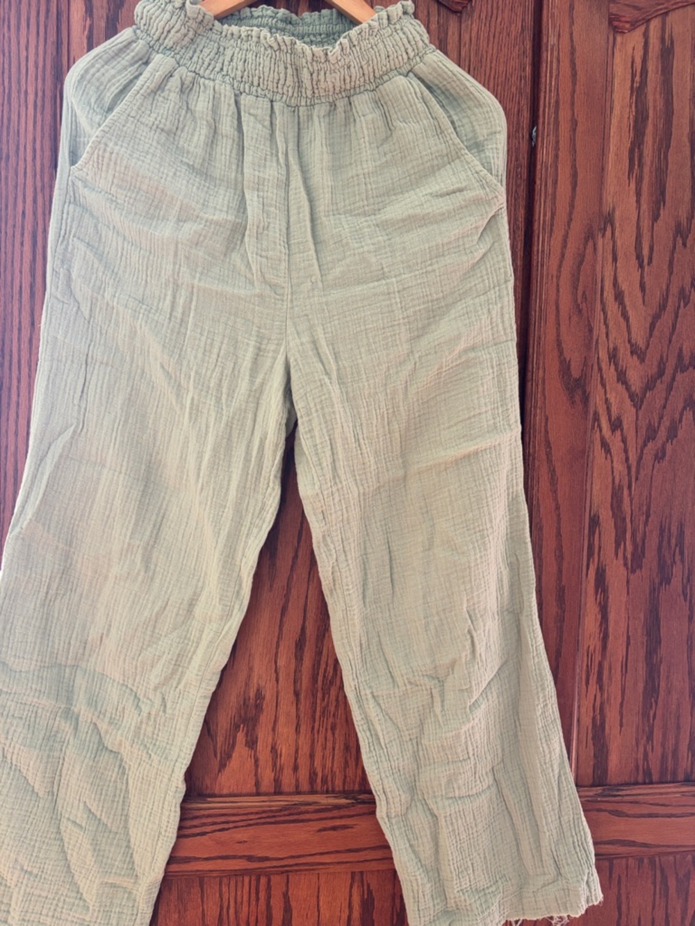 Light Sage Cotton Gauze Wide-Leg Pants